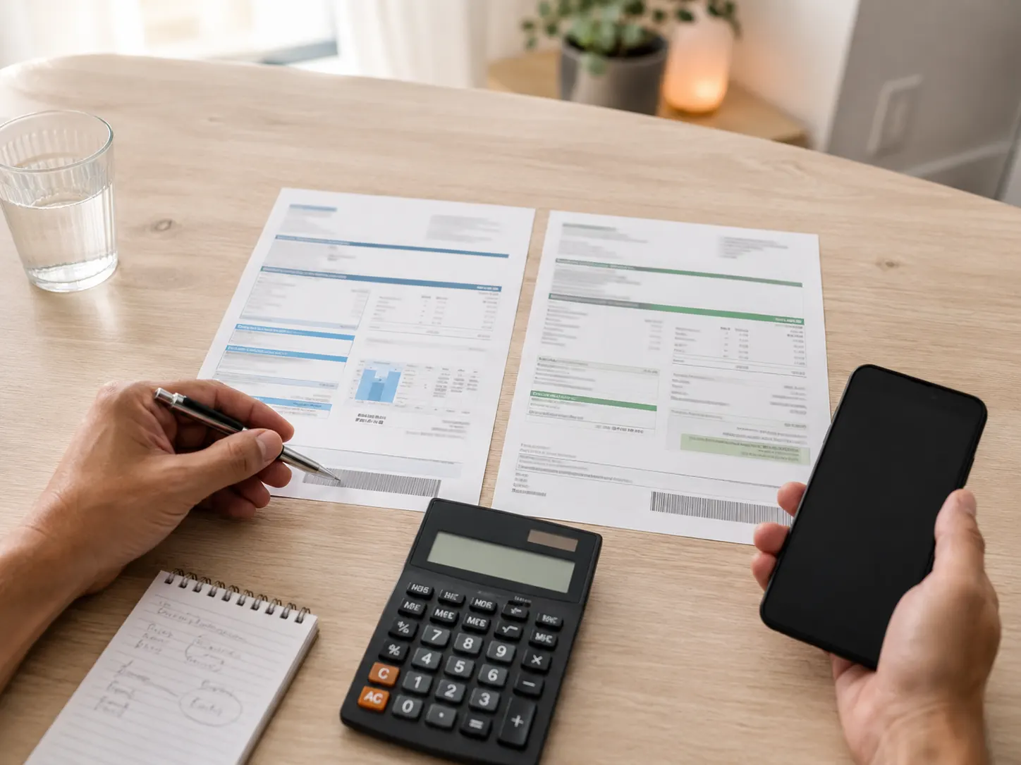 Duas contas na energia solar por assinatura sendo comparadas com calculadora